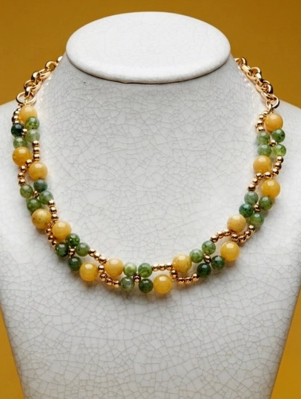 Verdant Archivist's Hand-woven Natural Green Jade Statement Gold Plated Necklace